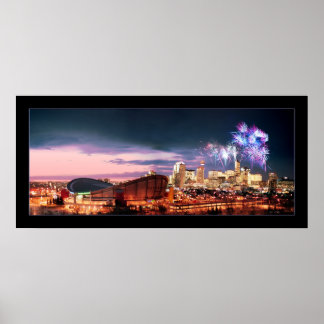 Calgary Panorama mit Feuerwerk. Poster