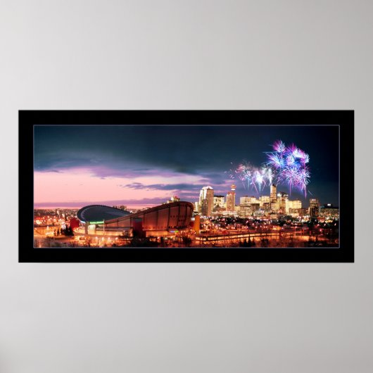 Calgary Panorama mit Feuerwerk. Poster (Vorne)