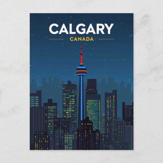 Calgary Tower Skyline Retro Night Postkarte (Vorderseite)