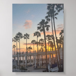 Cali am Meer. Blue Orange Yellow Sunset Beach Poster