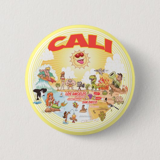 Cali Cartoon Südkalifornien Button (Vorderseite)