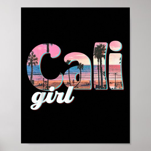 Cali Girl Sunset Beach California Summer Retro Win Poster (Vorne)