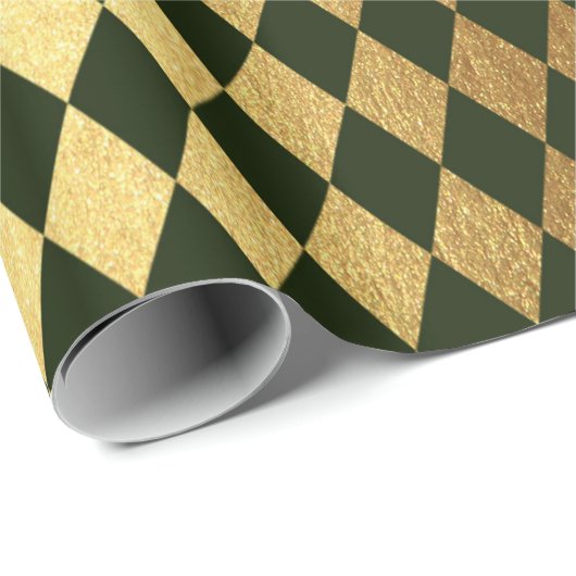 Cali Green Gold Geometry Schachbrett Diamond Cut Geschenkpapier (Rolleneckpunkt)