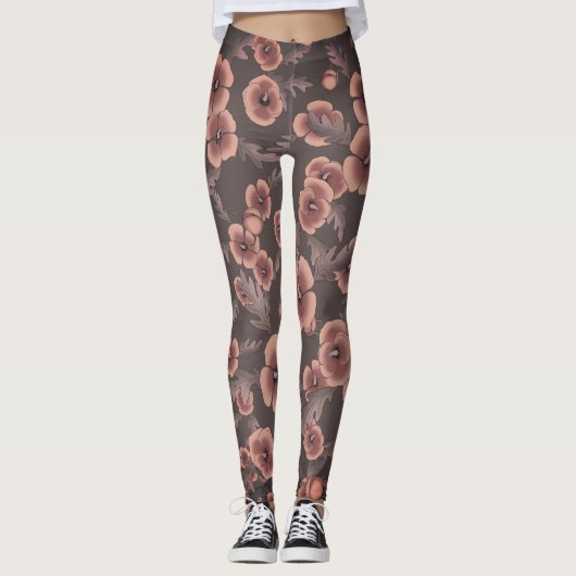 Cali Poppies Überdimensionales Drucken in Grau & L Leggings (Vorderseite)