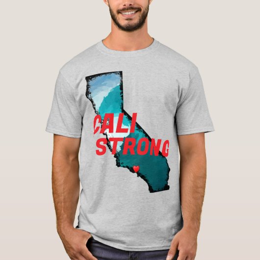 CALI STRONG Red Blk CA Kontur Ocean Solid Heart T-Shirt (Vorderseite)
