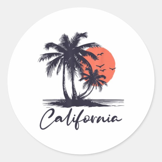 Cali Summer Vacation Ca Palm Trees Usa Retro Runder Aufkleber (Vorderseite)