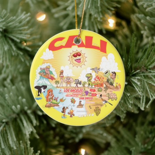 CALI Sunny California Runde Keramik Ornament (Baum)