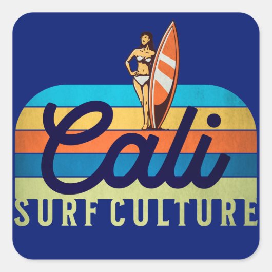 Cali Surf Culture Vintag Style Quadratischer Aufkleber (Vorderseite)