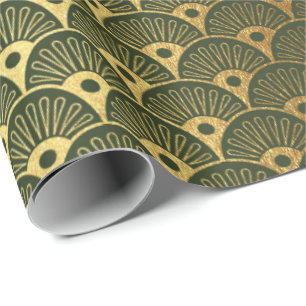 Cali Woodland Green Metallic Seashells Art Deco Geschenkpapier