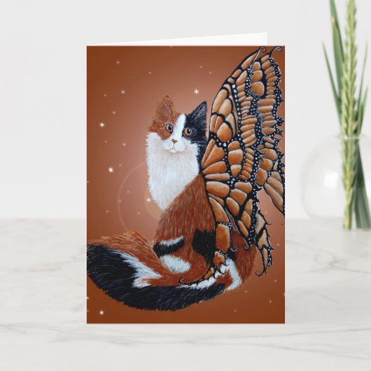 Calico Butterfly Fairy Cat Karte (Vorderseite)