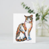 Calico Cat #2 Feline Kitten Aquarellmalerei Postkarte (Stehend Vorderseite)