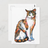 Calico Cat #2 Feline Kitten Aquarellmalerei Postkarte (Vorne/Hinten)