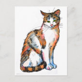 Calico Cat #2 Feline Kitten Aquarellmalerei Postkarte (Vorderseite)