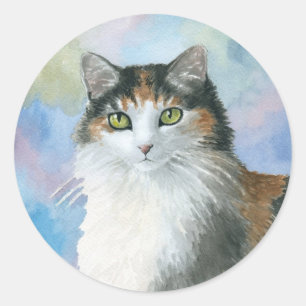 Calico Cat 572 Tortie Tortoise Muschel blau Runder Aufkleber