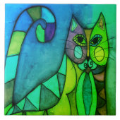 Calico Cat Abstrakte digitale Malerei Fliese (Vorderseite)