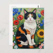 Calico Cat and Folk Art Sonnenblumen Postkarte (Vorne/Hinten)