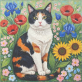 Calico Cat and Folk Art Sunflowers Aufkleber (Vorderseite)