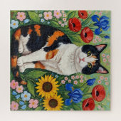 Calico Cat and Folk Art Sunflowers Puzzle (Horizontal)