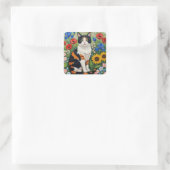 Calico Cat and Folk Art Sunflowers Quadratischer Aufkleber (Tasche)