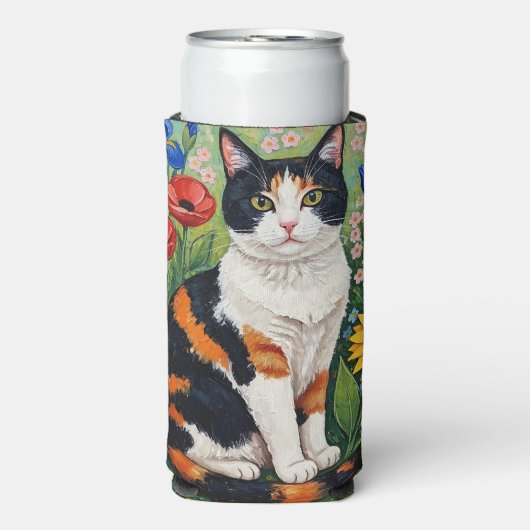 Calico Cat and Folk Art Sunflowers Selters Dosenkühler (Seltzer Vorderseite)