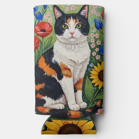 Calico Cat and Folk Art Sunflowers Selters Dosenkühler (Rückseite)