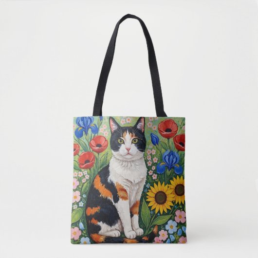 Calico Cat and Folk Art Sunflowers Tasche (Vorderseite)