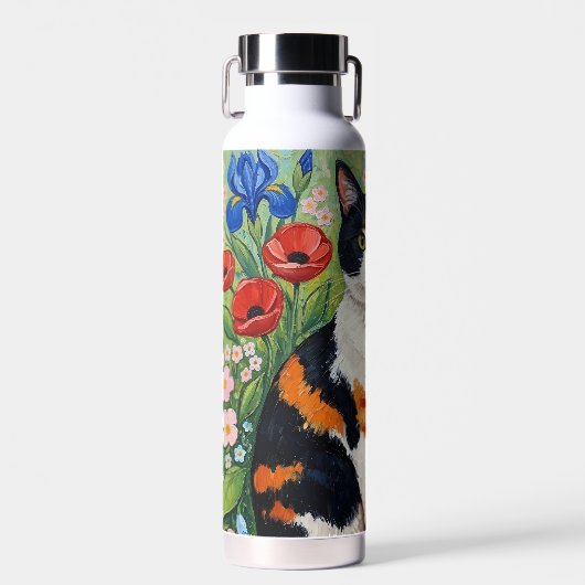 Calico Cat and Folk Art Sunflowers Trinkflasche (Vorne)