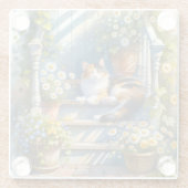 Calico Cat auf Blumenporch Cotattecore Glasuntersetzer (Rückseite)