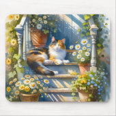 Calico Cat auf Blumenporch Cotattecore Mousepad (Vorne)