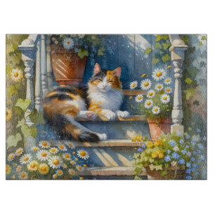 Calico Cat auf Blumenporch Cotattecore Schneidebrett