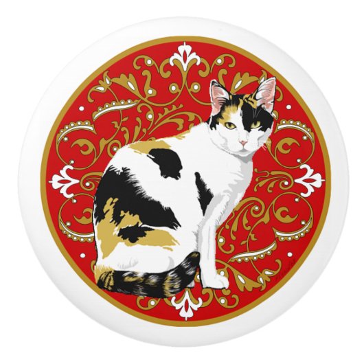Calico Cat Baroque Keramikknauf (Vorderseite)