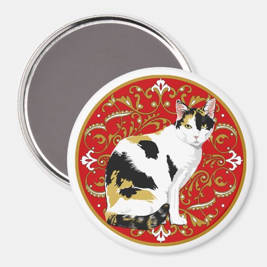 Calico Cat Baroque Magnet (Vorderseite/Rückseite)