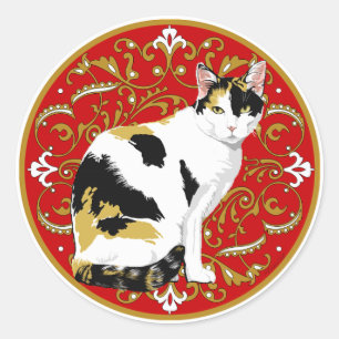 Calico Cat Baroque Runder Aufkleber