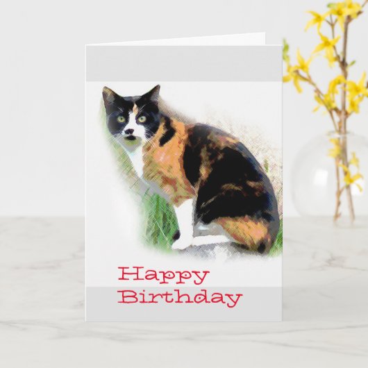 Calico cat Birthday Karte (Gelbe Blume)