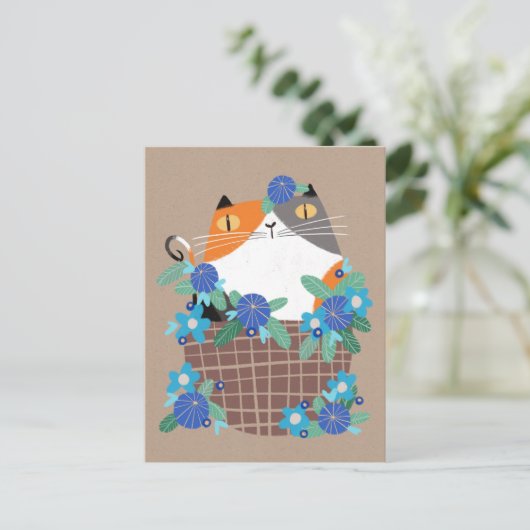 Calico Cat & Blume Postkarte (Stehend Vorderseite)