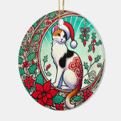 Calico Cat Christmas Keramik Ornament (Links)