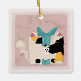 Calico Cat Christmas Keramik Ornament