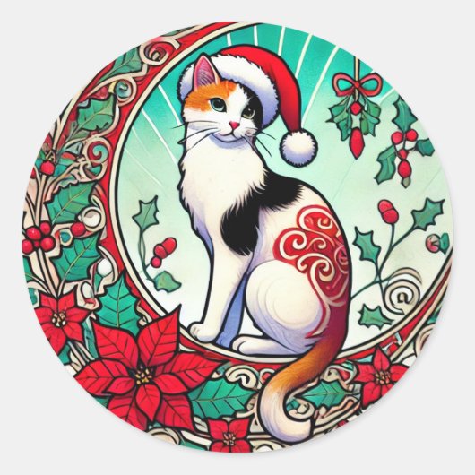 Calico Cat Christmas Runder Aufkleber (Vorderseite)