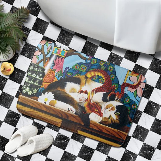 Calico Cat Dragon Red Badematte