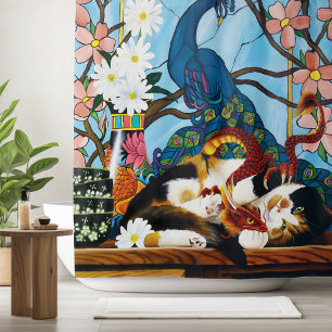 Calico Cat Dragon Red Duschvorhang