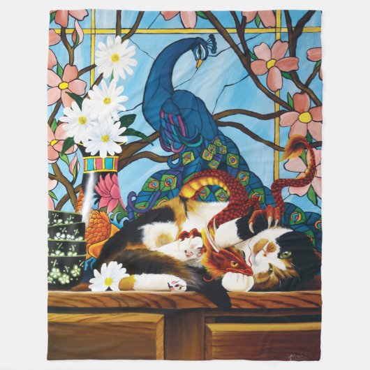 Calico Cat Dragon Red Fleecedecke (Vorderseite)
