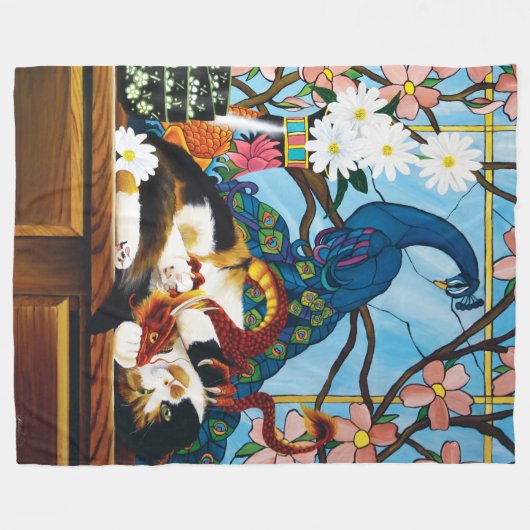 Calico Cat Dragon Red Fleecedecke (Vorderseite (Horizontal))