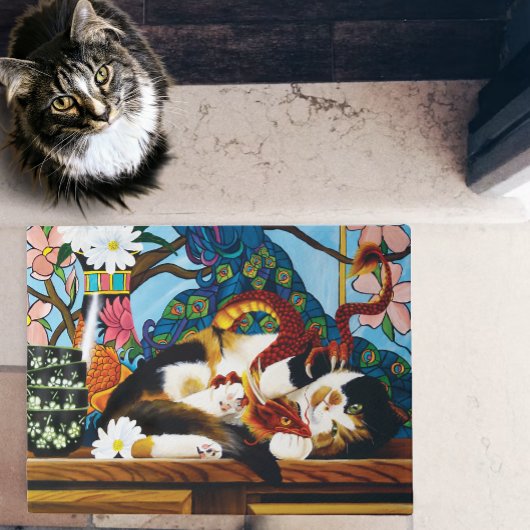Calico Cat Dragon Red Fußmatte