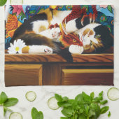 Calico Cat Dragon Red Geschirrtuch (Gefaltet)