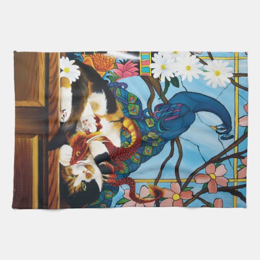 Calico Cat Dragon Red Geschirrtuch (Horizontal)
