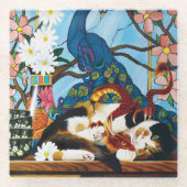 Calico Cat Dragon Red Glasuntersetzer (Vorderseite)