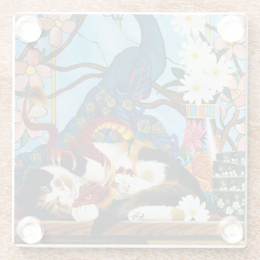Calico Cat Dragon Red Glasuntersetzer (Rückseite)
