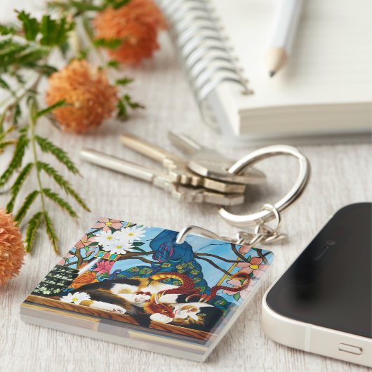 Calico Cat Dragon Red QR Code Schlüsselanhänger (Vorderseite rechts)