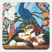 Calico Cat Dragon Red Quadratischer Aufkleber (Vorderseite)