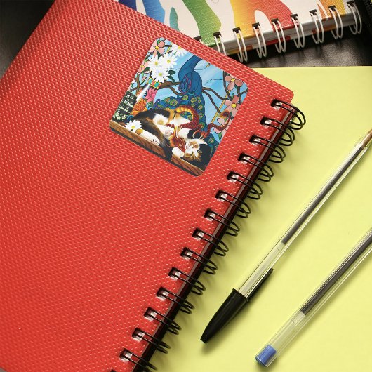 Calico Cat Dragon Red Quadratischer Aufkleber